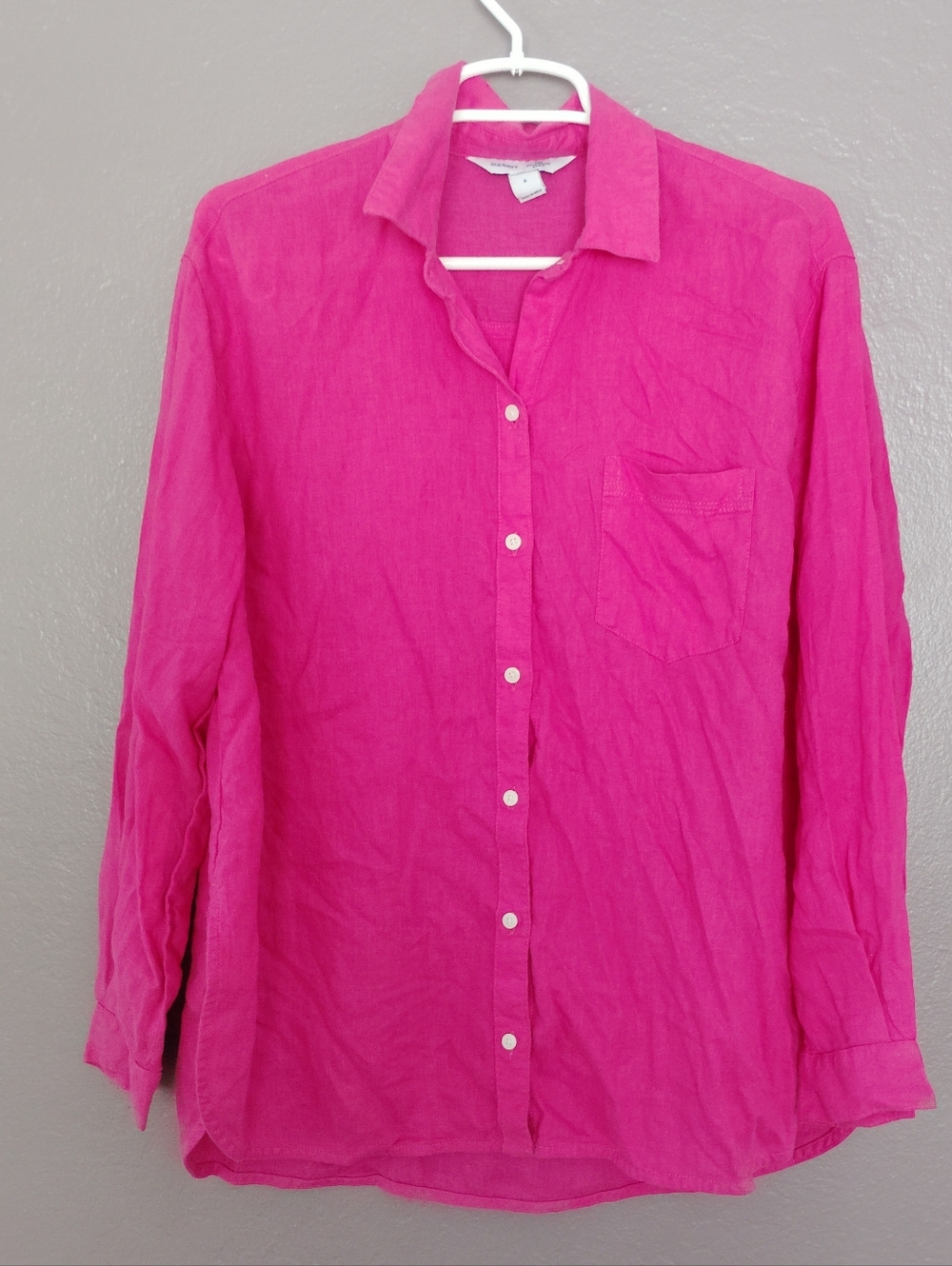 Old Navy Pink The Boyfriend Shirt Long Sleeve Linen Button Down Beachy
